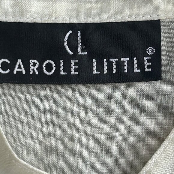 Carole Little Vintage Ivory Cream 100% Linen Band Collar Tunic Shirt MOP - Picture 8 of 11